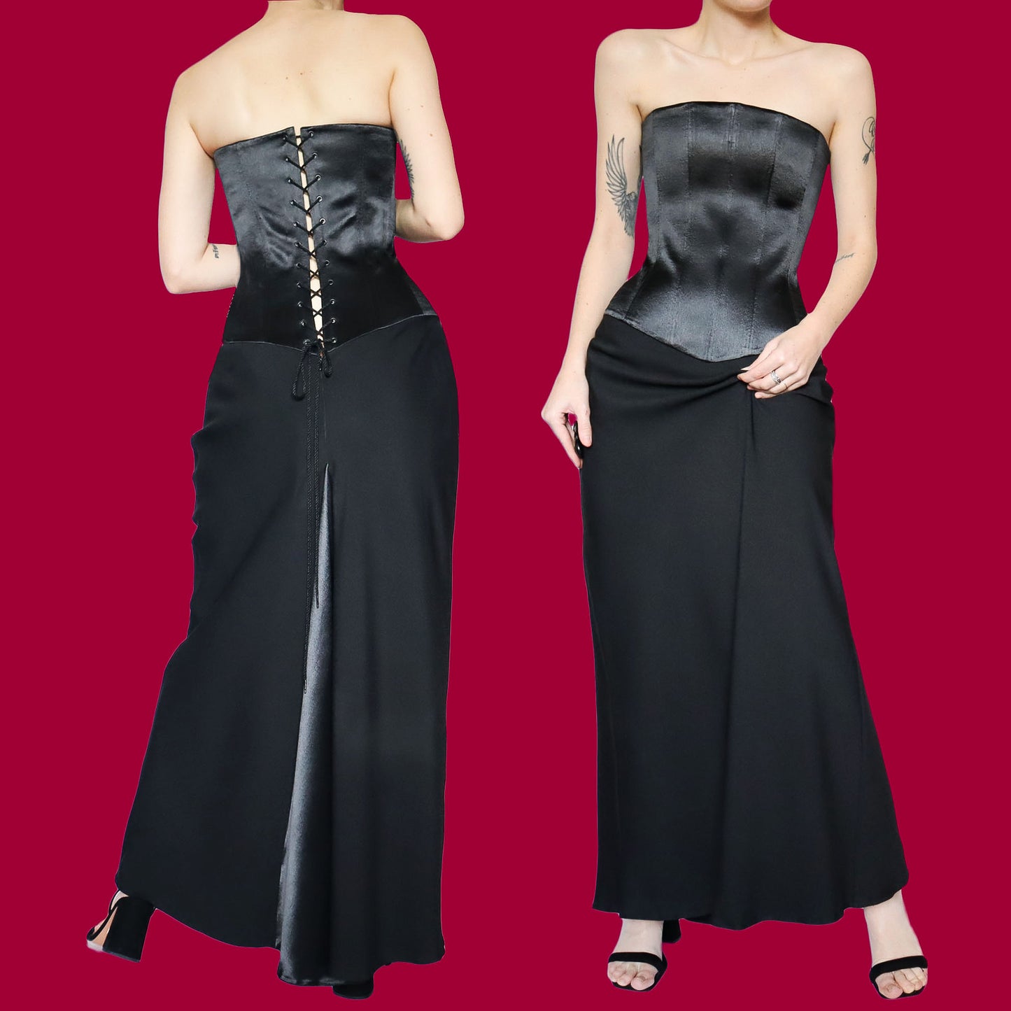 Dawn Stretton black corset 90s evening dress UK 14