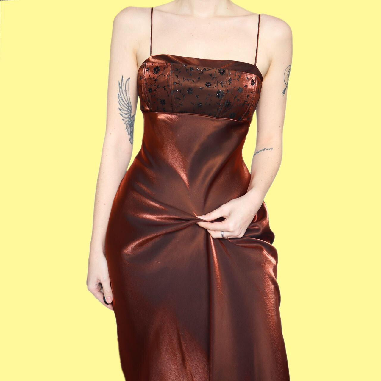 Beautiful silky bronze evening dress UK 10