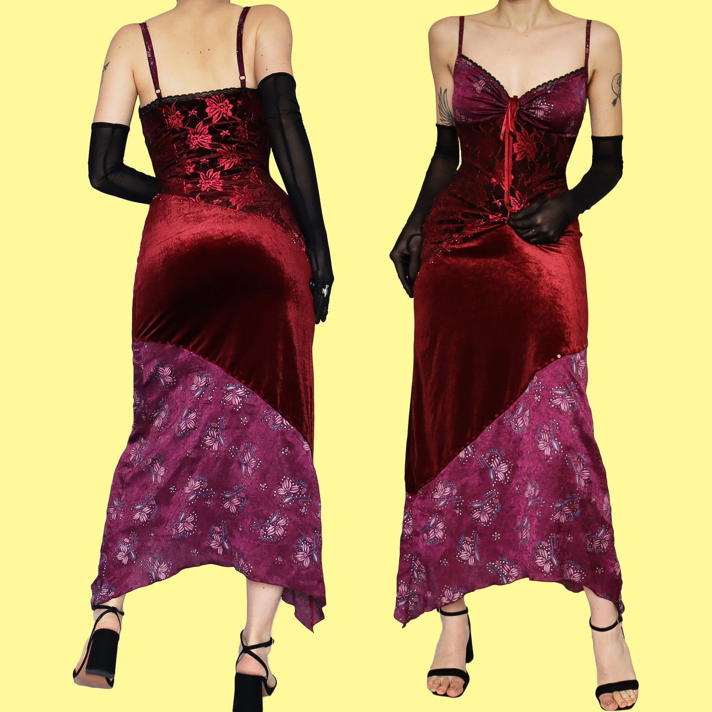 Patchwork lace & velvet slip dress UK S