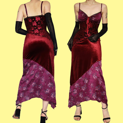 Patchwork lace & velvet slip dress UK S