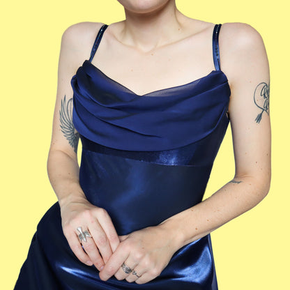 Dave & Johnny silky blue slip evening dress UK 14