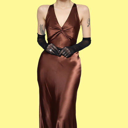 Brown Betsy & Adam satin evening dress UK 8