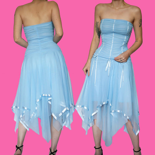 YVE baby blue strapless evening dress UK S