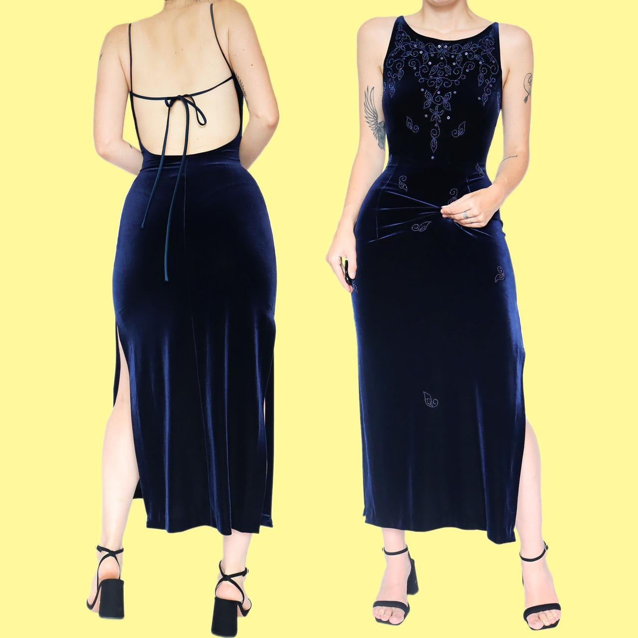 Navy Velvet Stretch Evening Dress UK 12