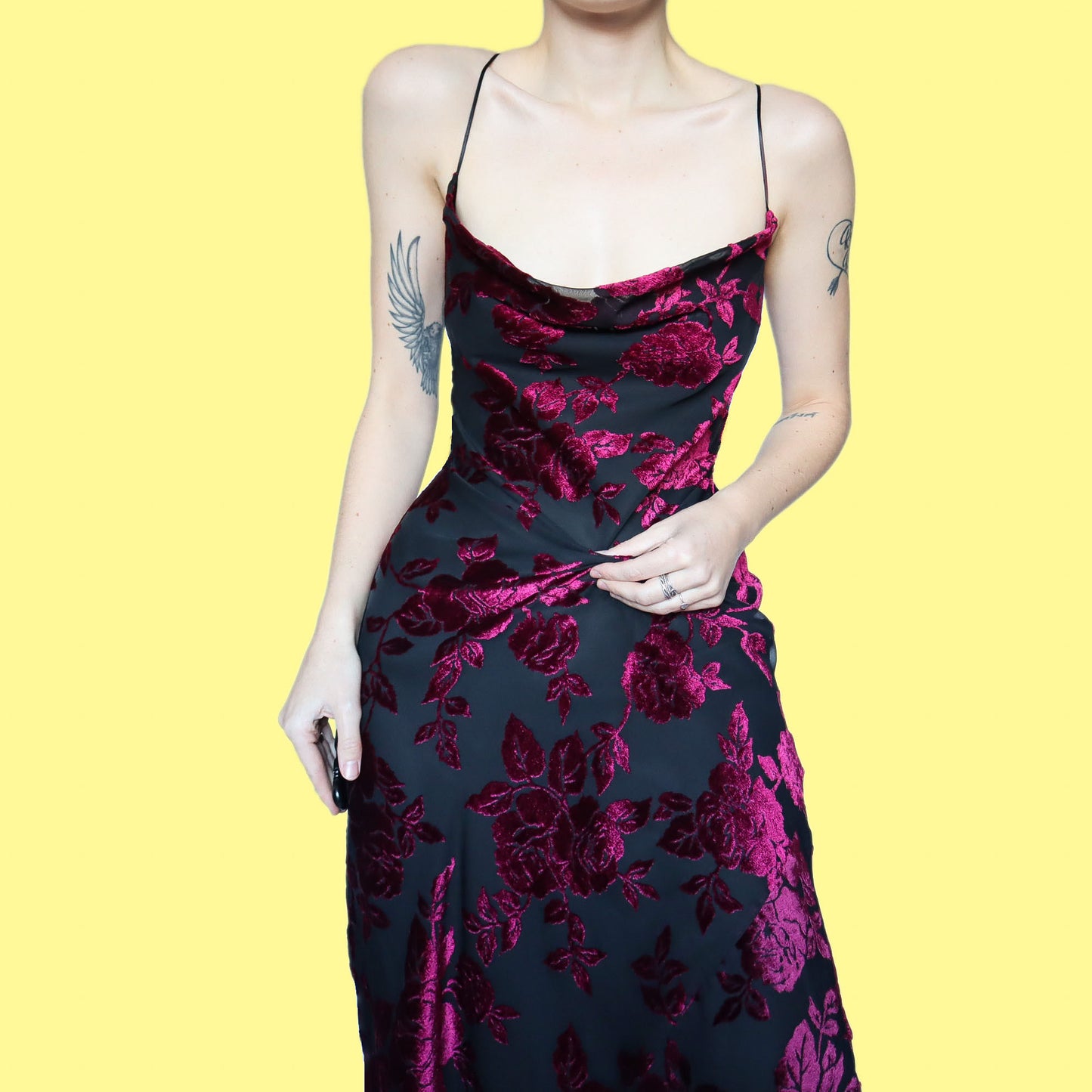 Black floral velvet devore slip dress UK 12