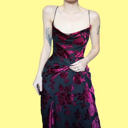 Black floral velvet devore slip dress UK 12