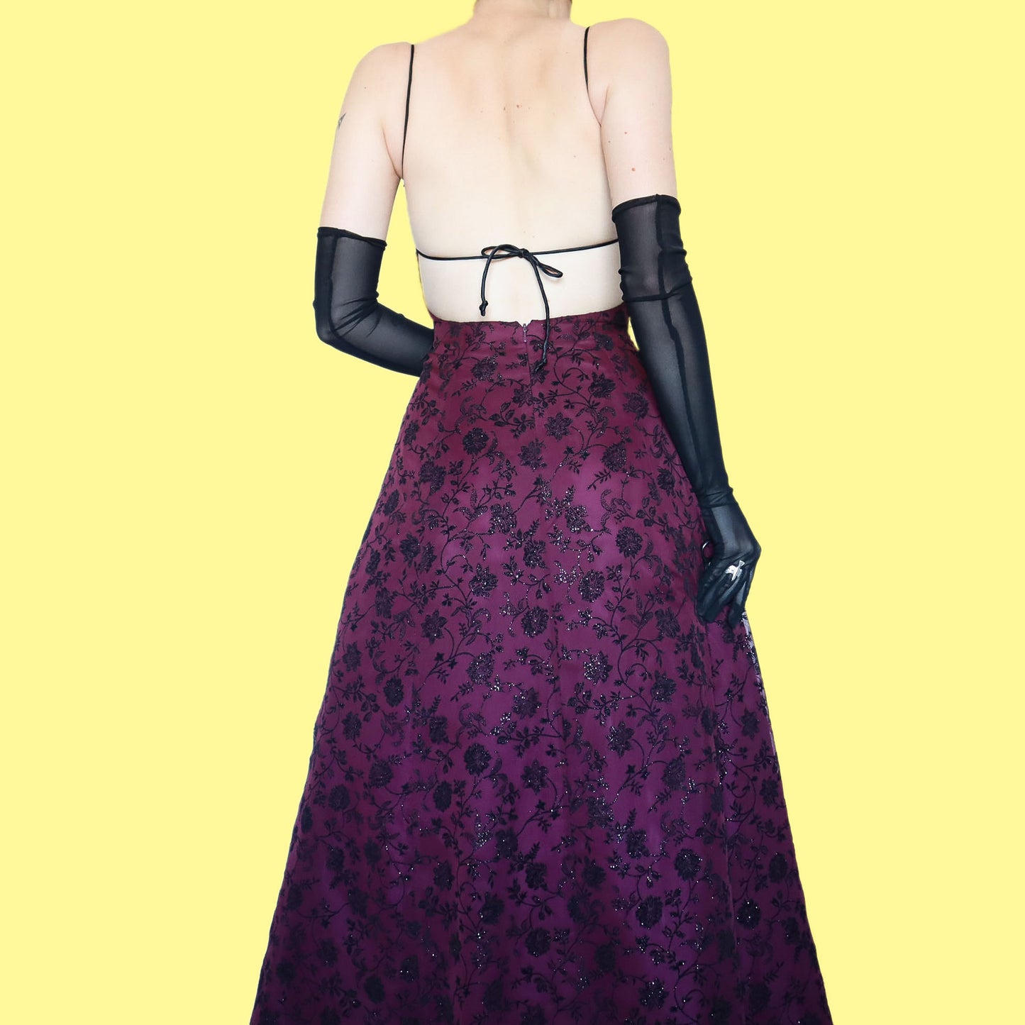 Burgundy glittery floral a line prom dress UK 10