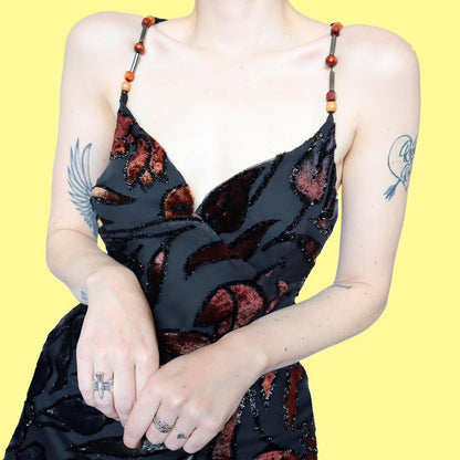 Beautiful black velvet devore evening dress UK 10