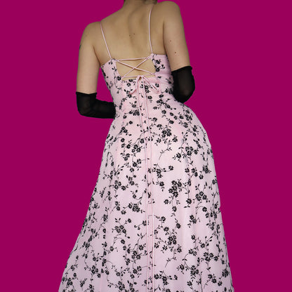 Blondie Nites pink glittery floral evening dress UK 10
