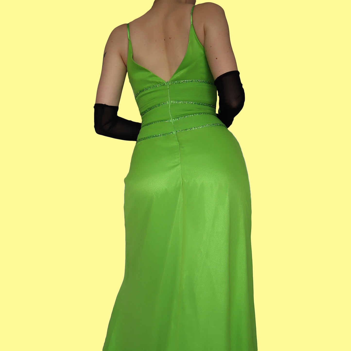 Bright green beaded evening dress UK 8