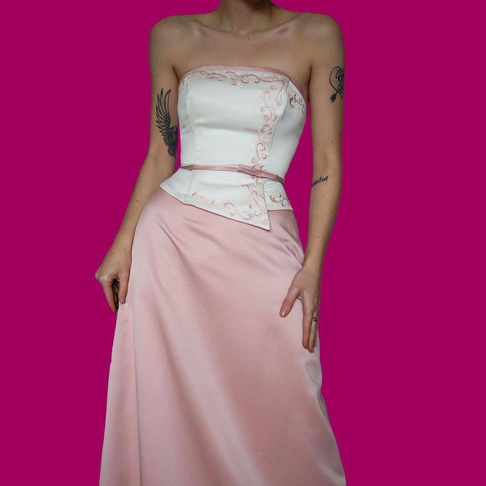Hilary Morgan pink strapless evening dress & shawl UK 12