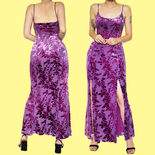 Silk blend purple devore evening dress UK 12