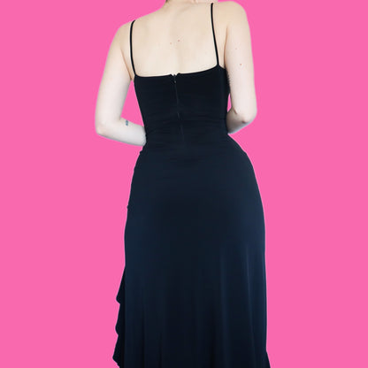 One of a kind black stretch lace up front party dress UK 12