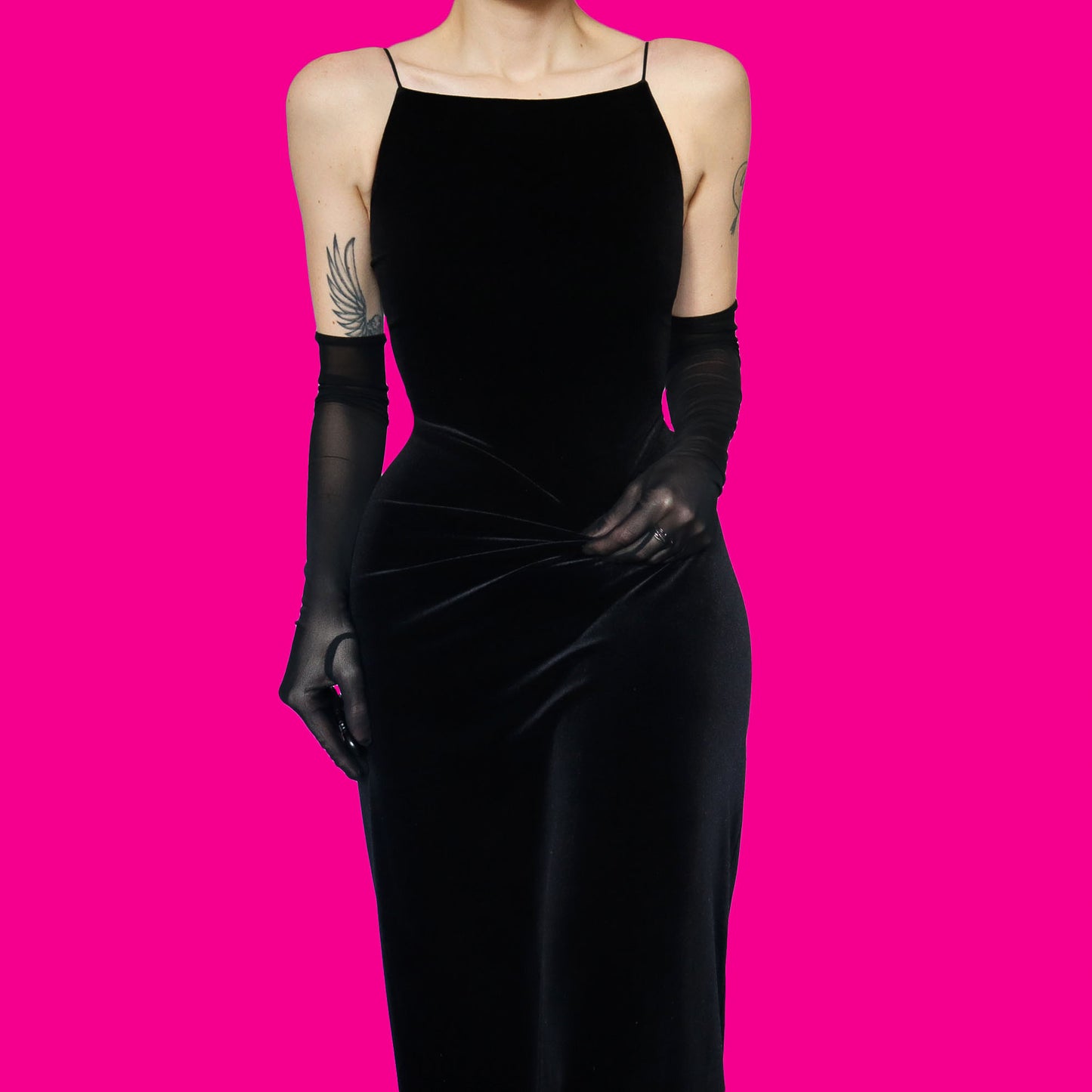 Black velvet lace up back evening dress UK 12