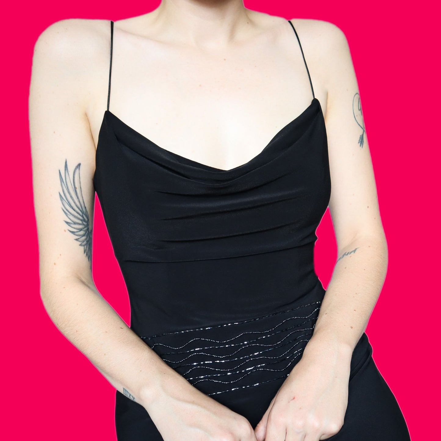 Black stretch beaded evening dress UK 14