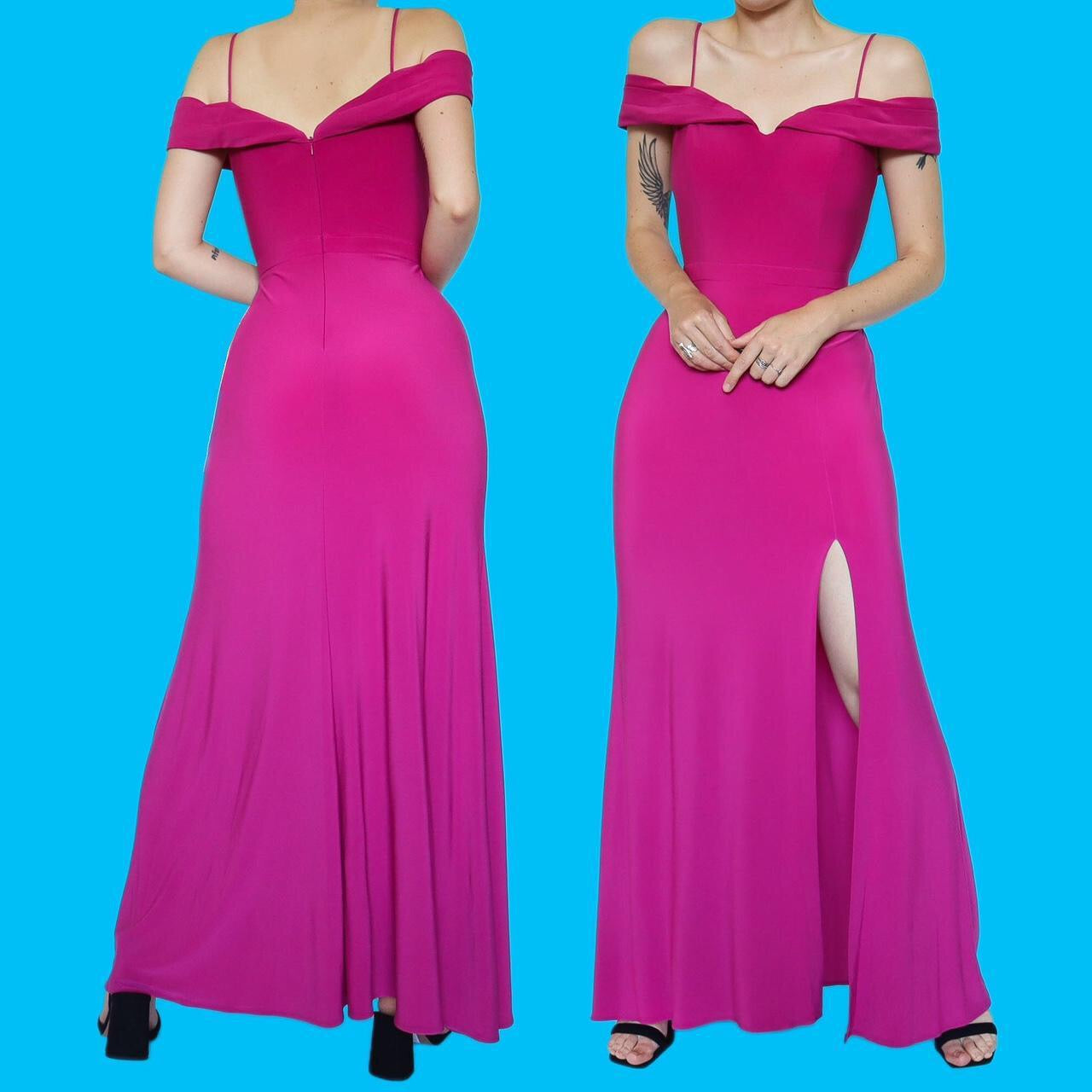 Beautiful fuchsia pink stretch cold shoulder evening dress UK 12