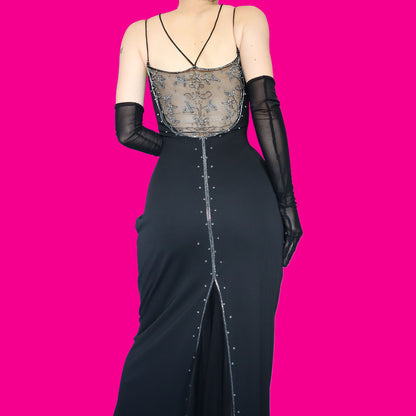 Black beaded evening dress UK 12 & UK 14