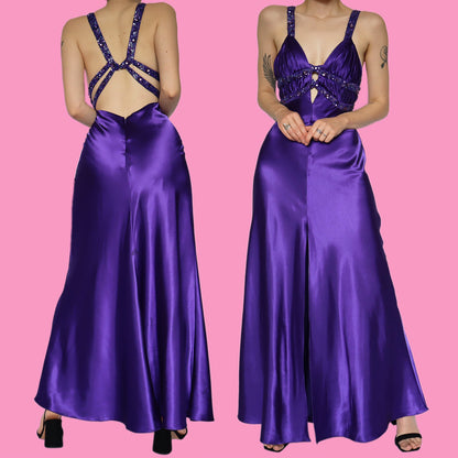 Stunning purple satin evening dress UK 10