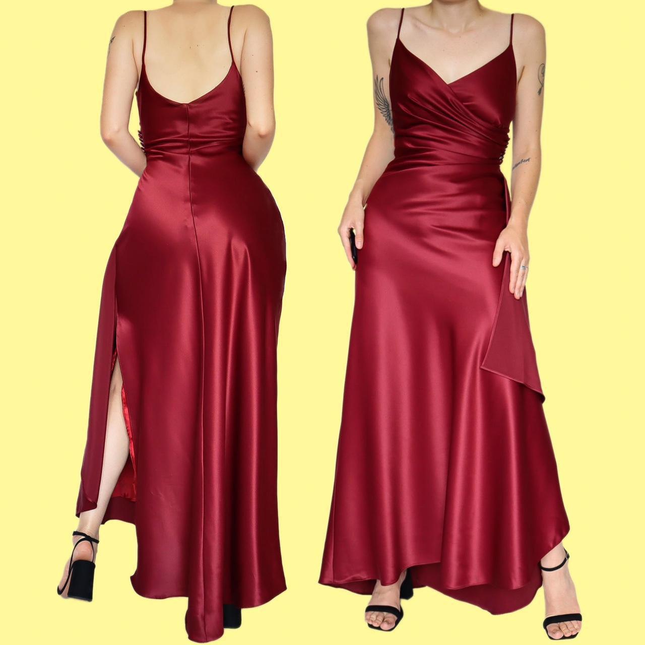 Burgundy evening slip dress with shawl UK 12