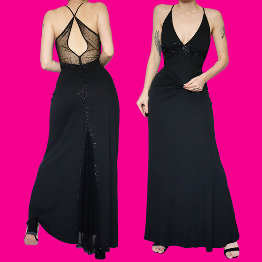 Black beaded evening dress UK 18