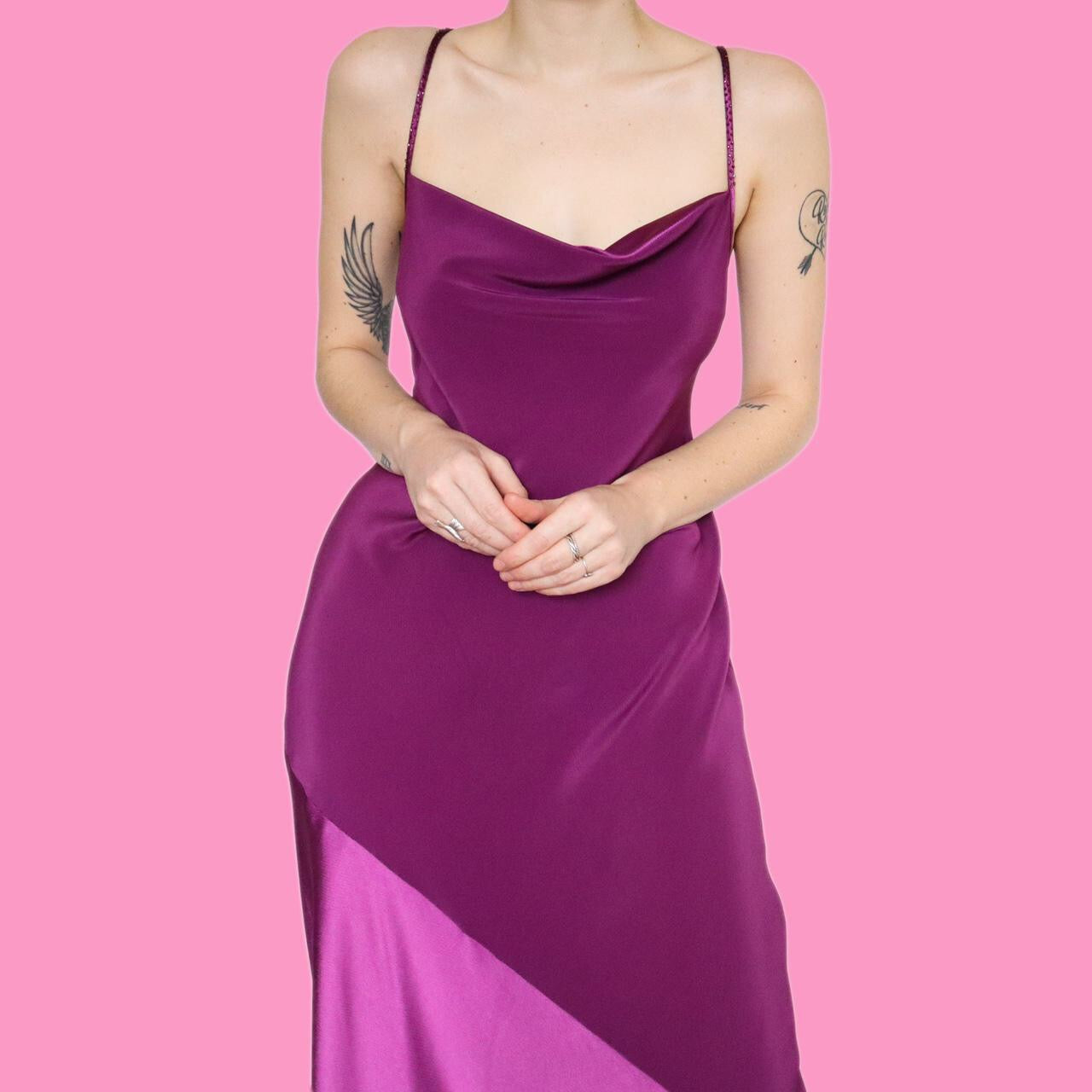 Stunning purple slip evening dress with satin hem UK 10