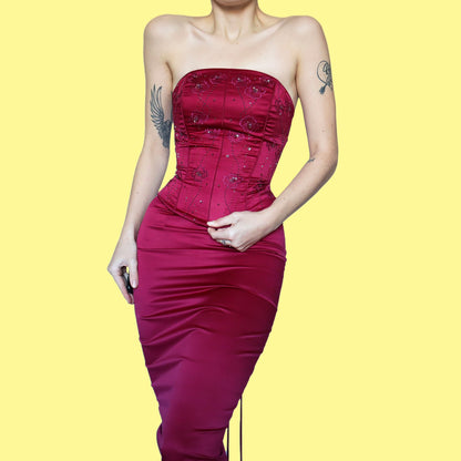 Hilary Morgan red 2 piece corset & skirt set UK 8