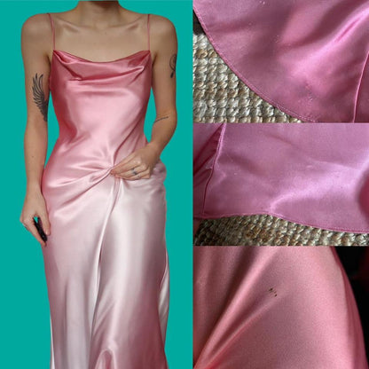 Pink satin ombré evening slip dress UK 12