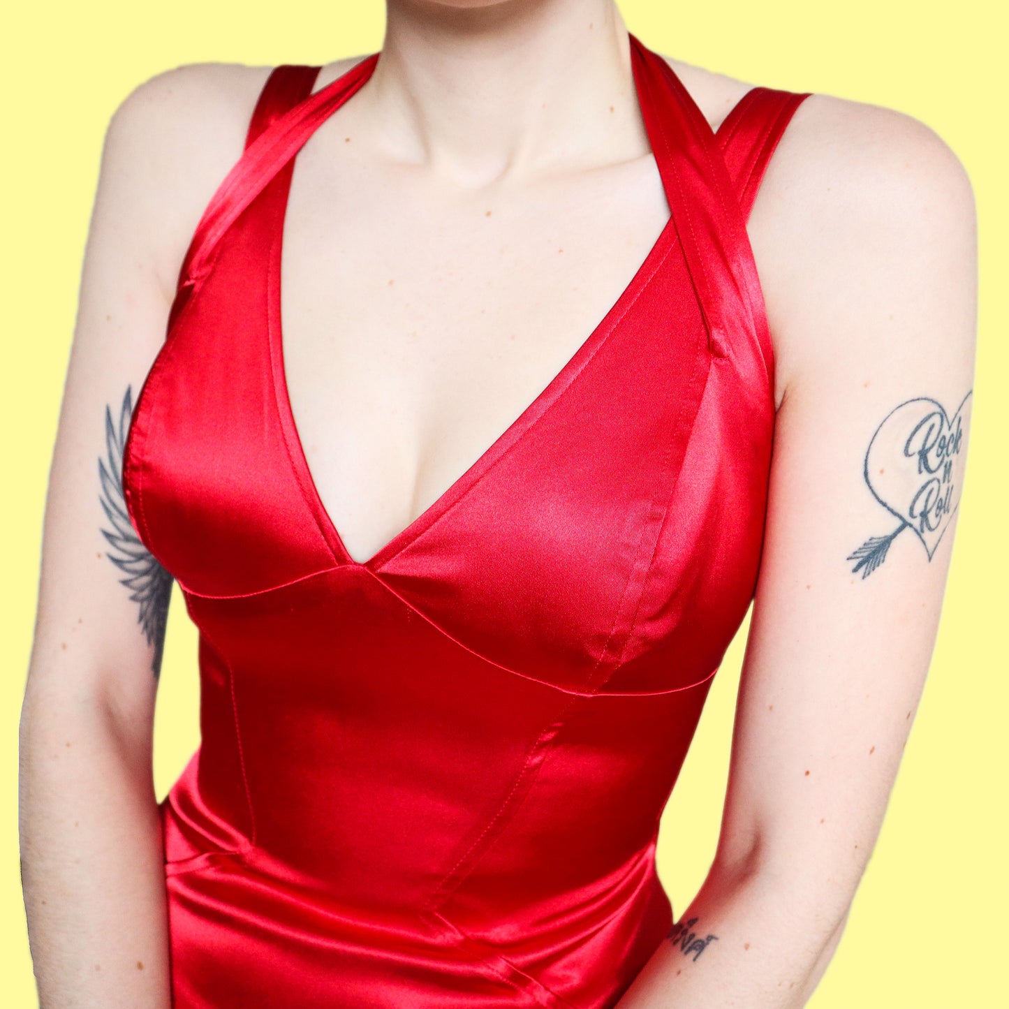 Beautiful bright red silky open back evening dress UK 12