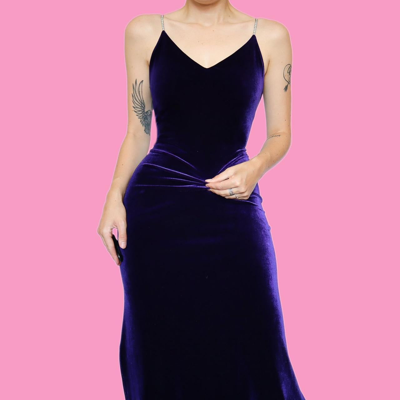 Purple velvet diamanté evening dress UK 12