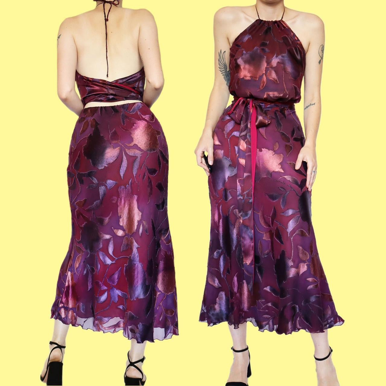 Floral halter neck evening dress UK 10