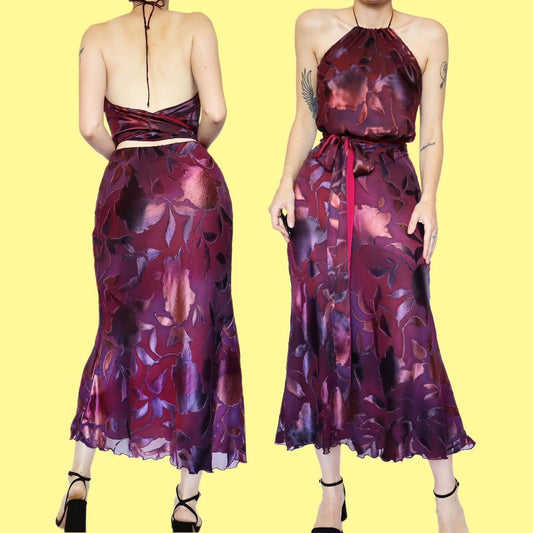 Floral halter neck evening dress UK 10