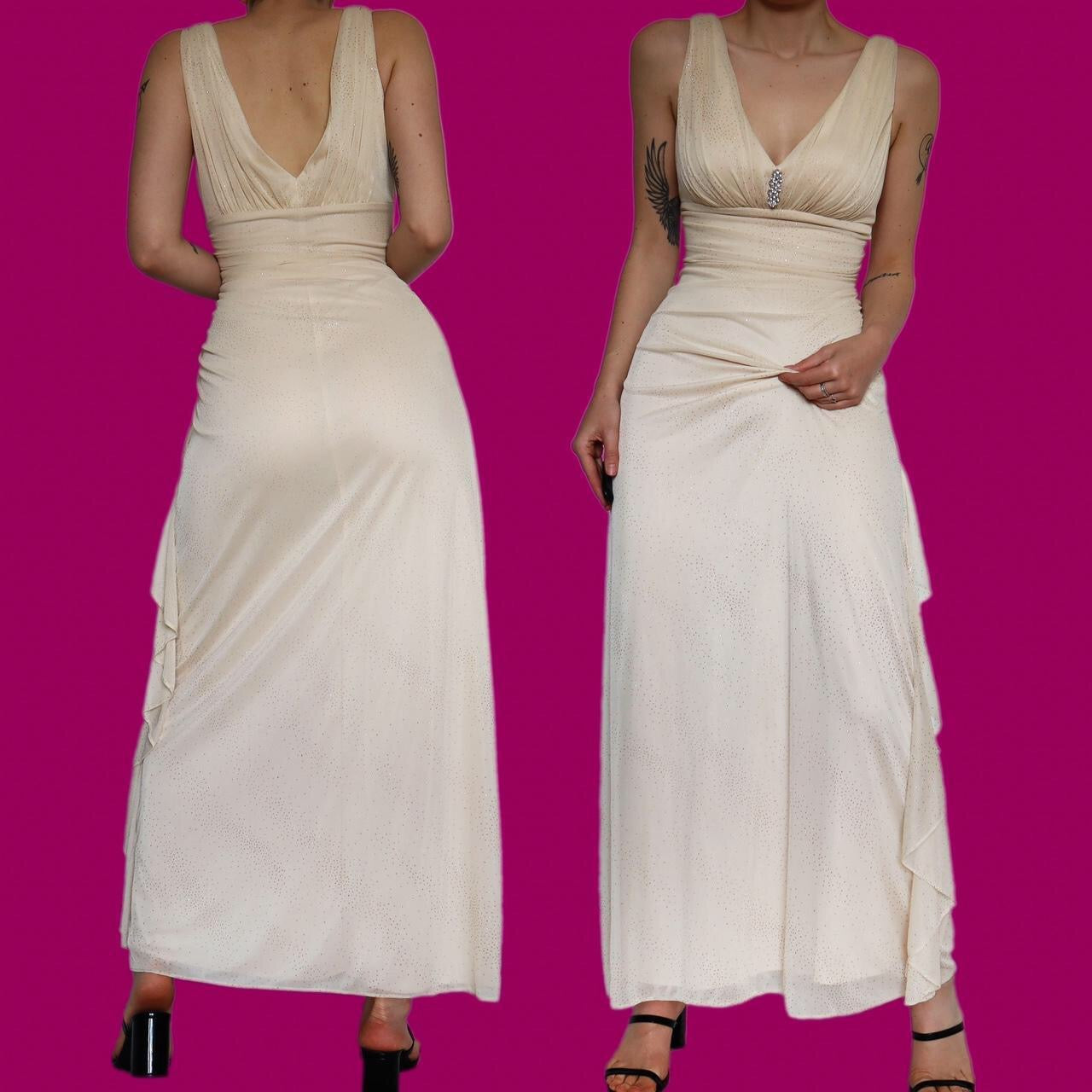 Beautiful glittery cream stretch evening prom dress UK 10