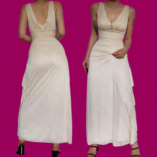 Beautiful glittery cream stretch evening prom dress UK 10