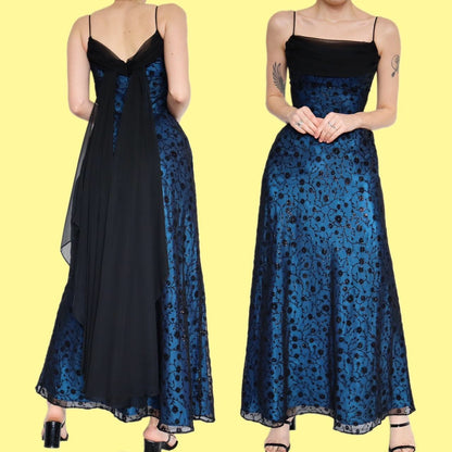 Stunning blue glittery floral evening dress UK 8