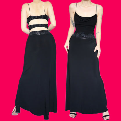 Black stretch beaded evening dress UK 14