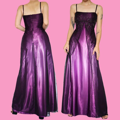 Purple ombré satin evening prom dress UK 14