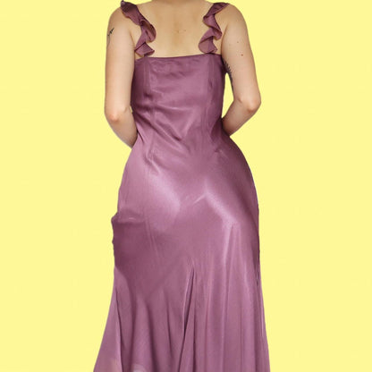 Purple chiffon frill midi dress with shawl UK 16