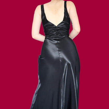 Black Satin Diamanté evening dress UK 14