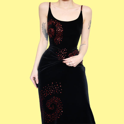 Beautiful black velvet sequin evening dress UK 10