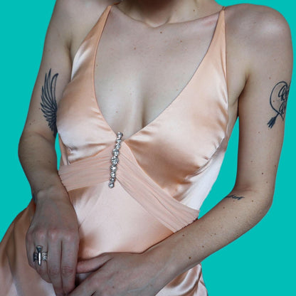 Stunning 100% silk peach evening dress UK 10