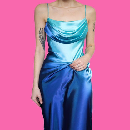 Stunning shimmery blue slip evening dress