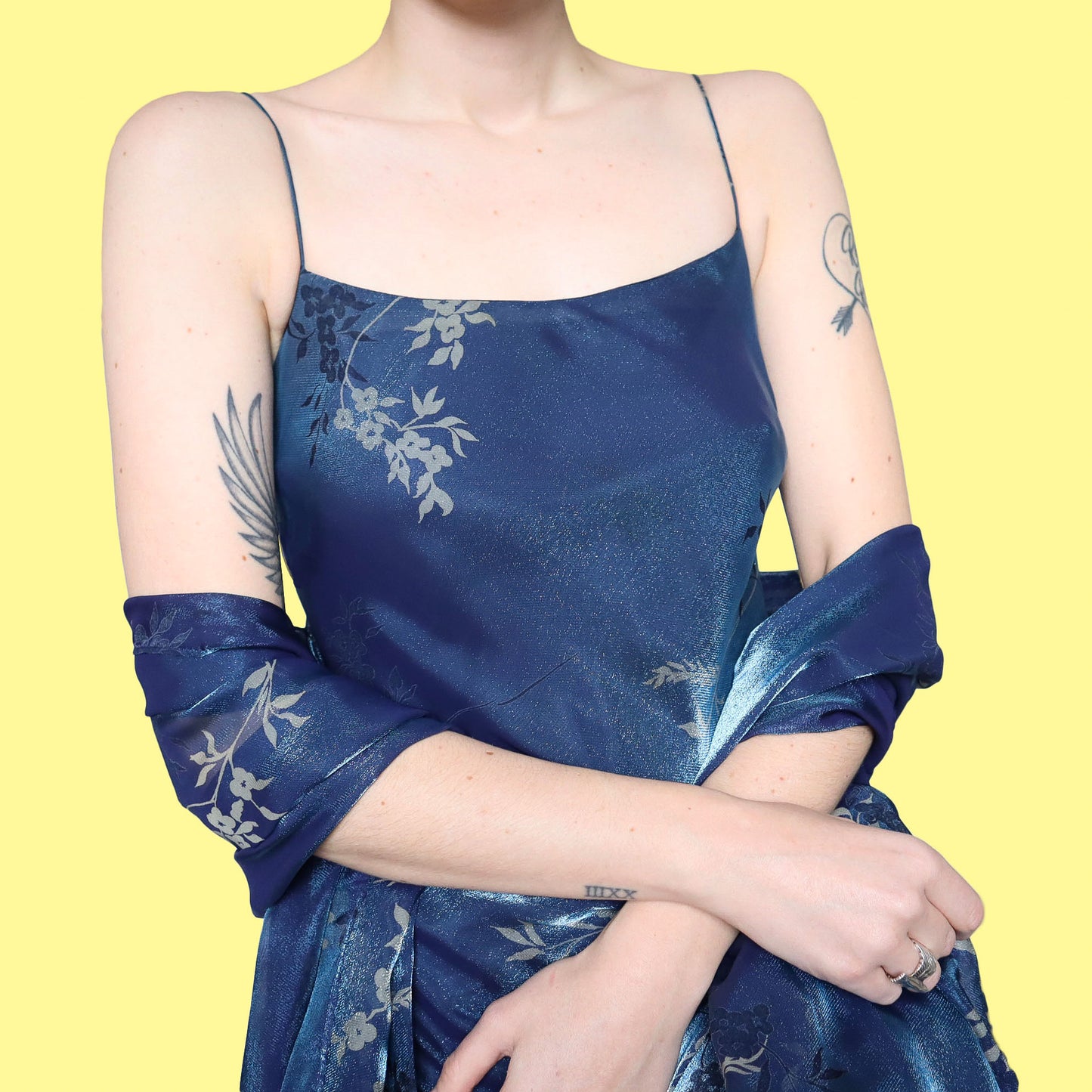 Silky blue slip dress with shawl UK 14