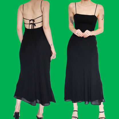 Super chic black chiffon evening dress UK 8