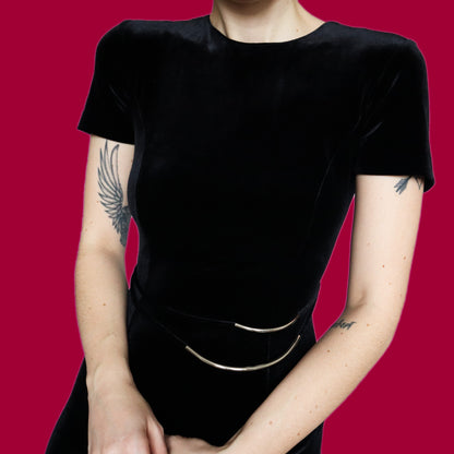 Super chic black velvet stretch midi dress UK 14