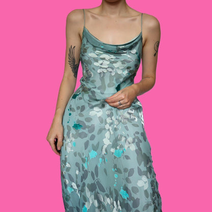 Beautiful blue silk blend slip evening dress UK 12