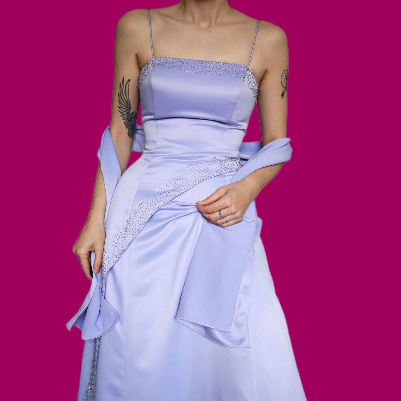Stunning lilac a line evening dress with matching shawl UK 8