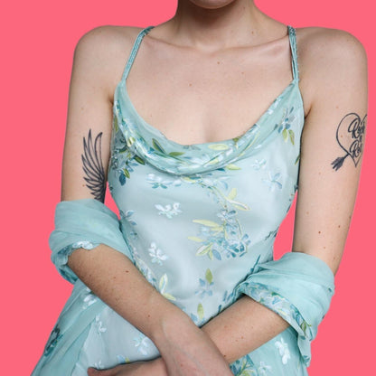 Beautiful 52% silk floral slip dress with matching shawl UK 8