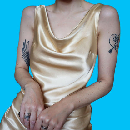 Beautiful silky gold satin slip dress UK 10