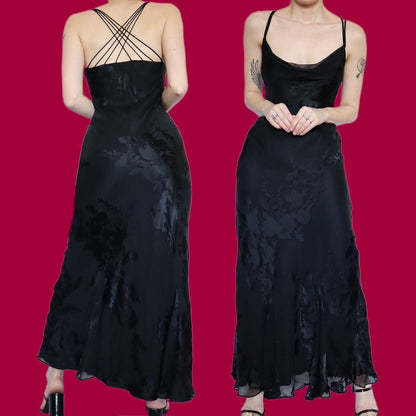 Beautiful black silk blend slip evening dress UK 12