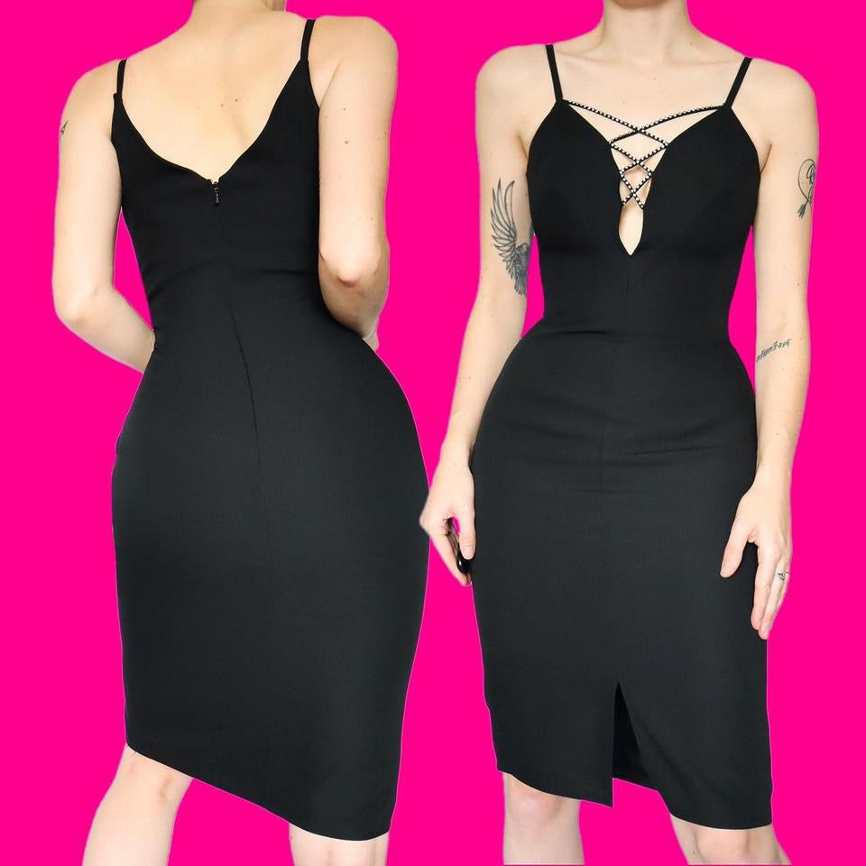 Frank Usher black diamanté mini dress UK 10